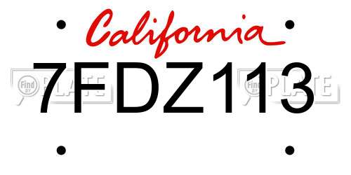 7FDZ113 California License Plate