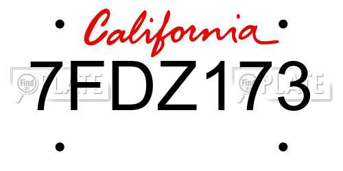 7FDZ173 California License Plate