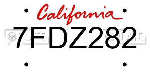 7FDZ282 California License Plate