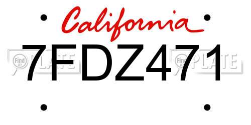 7FDZ471 California License Plate