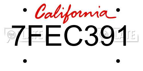 7FEC391 California License Plate