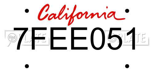 7FEE051 California License Plate