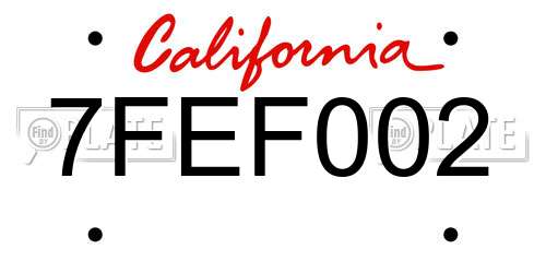 7FEF002 California License Plate