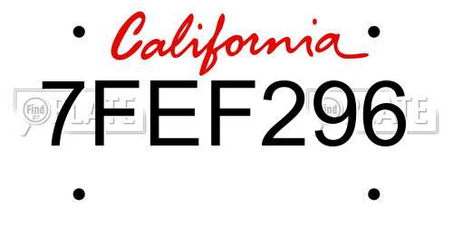 7FEF296 California License Plate