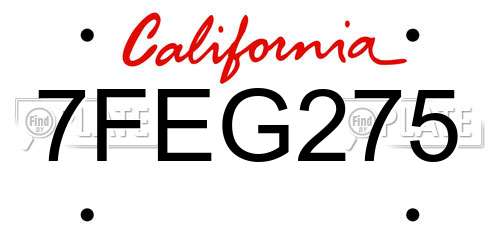7FEG275 California License Plate