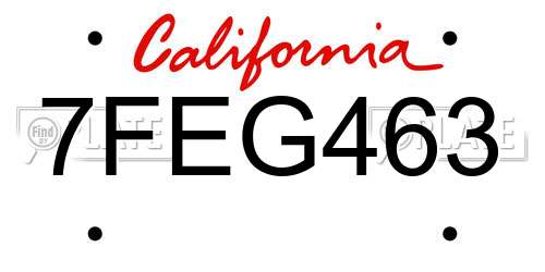 7FEG463 California License Plate