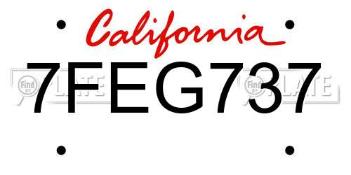 7FEG737 California License Plate