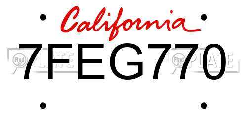 7FEG770 California License Plate