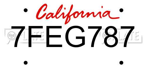 7FEG787 California License Plate