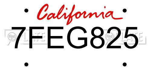 7FEG825 California License Plate