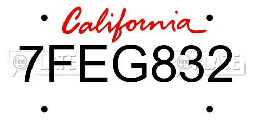 7FEG832 California License Plate