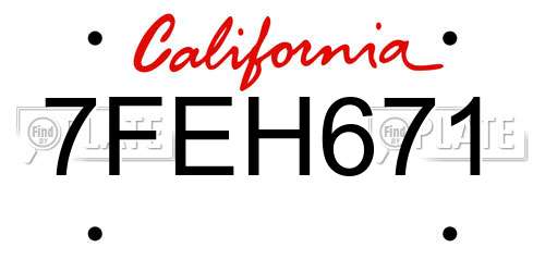 7FEH671 California License Plate