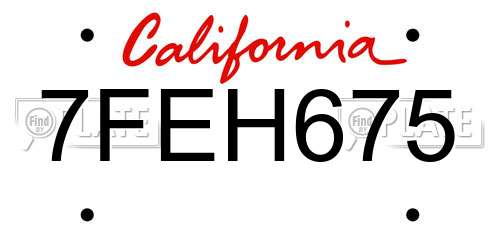 7FEH675 California License Plate