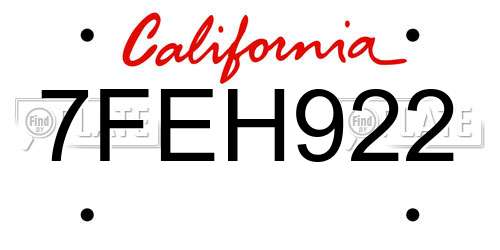 7FEH922 California License Plate