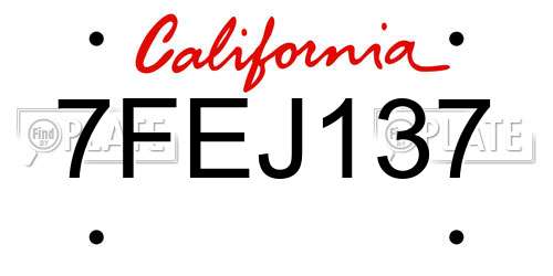 7FEJ137 California License Plate