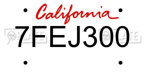 7FEJ300 California License Plate