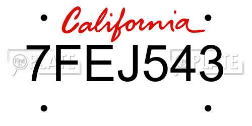 7FEJ543 California License Plate