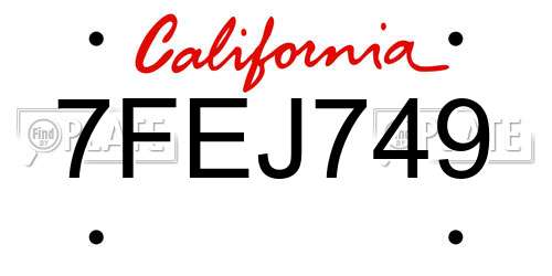 7FEJ749 California License Plate