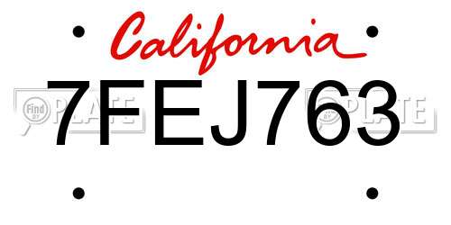 7FEJ763 California License Plate