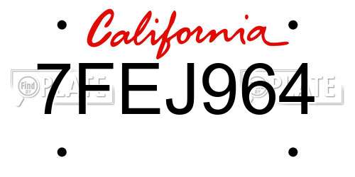 7FEJ964 California License Plate