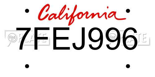 7FEJ996 California License Plate