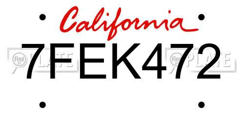 7FEK472 California License Plate