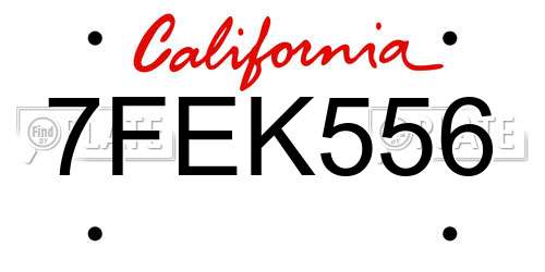 7FEK556 California License Plate