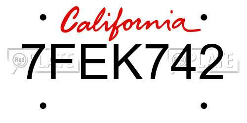 7FEK742 California License Plate