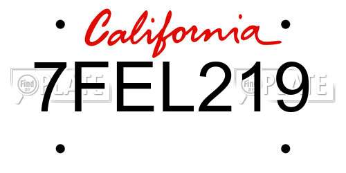 7FEL219 California License Plate