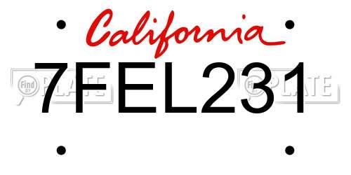 7FEL231 California License Plate