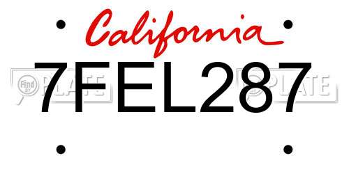 7FEL287 California License Plate