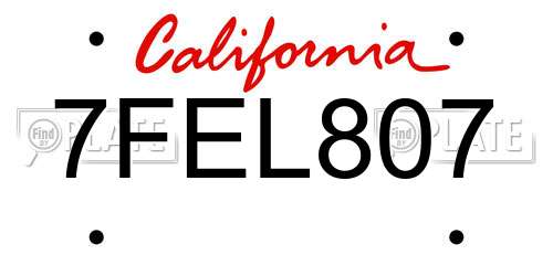 7FEL807 California License Plate