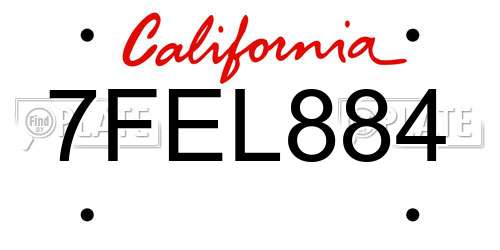 7FEL884 California License Plate