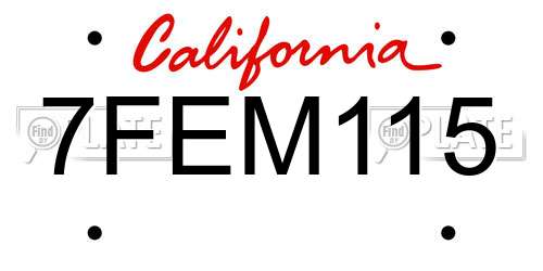 7FEM115 California License Plate