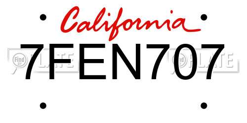7FEN707 California License Plate