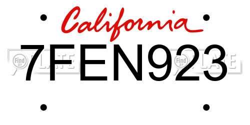 7FEN923 California License Plate