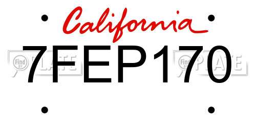 7FEP170 California License Plate
