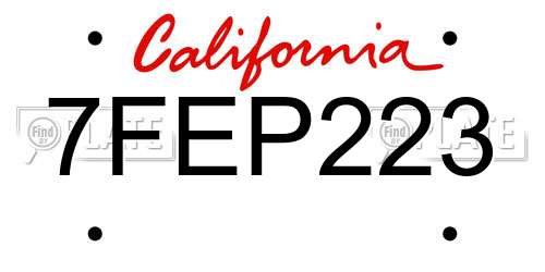 7FEP223 California License Plate