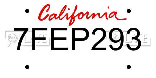7FEP293 California License Plate