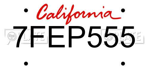 7FEP555 California License Plate