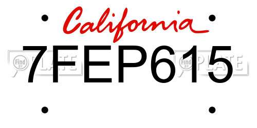 7FEP615 California License Plate