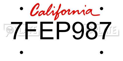 7FEP987 California License Plate