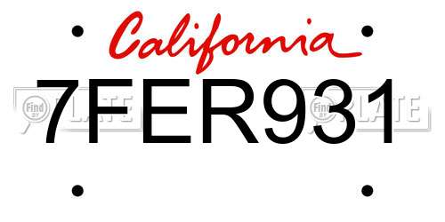 7FER931 California License Plate