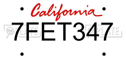 7FET347 California License Plate