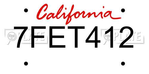 7FET412 California License Plate