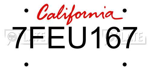 7FEU167 California License Plate