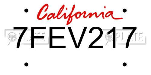 7FEV217 California License Plate