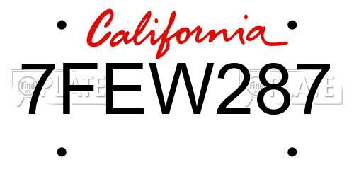 7FEW287 California License Plate