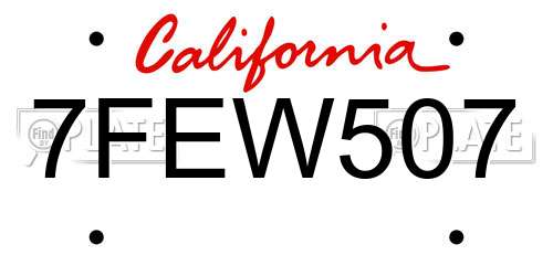7FEW507 California License Plate