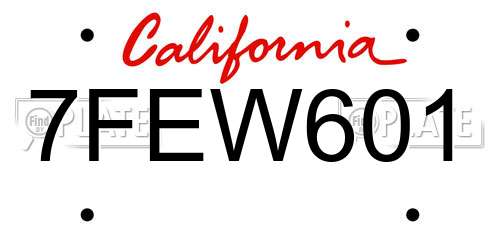 7FEW601 California License Plate